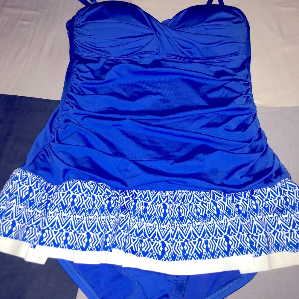 24&Ocean solid blue swim dress, size L/XL